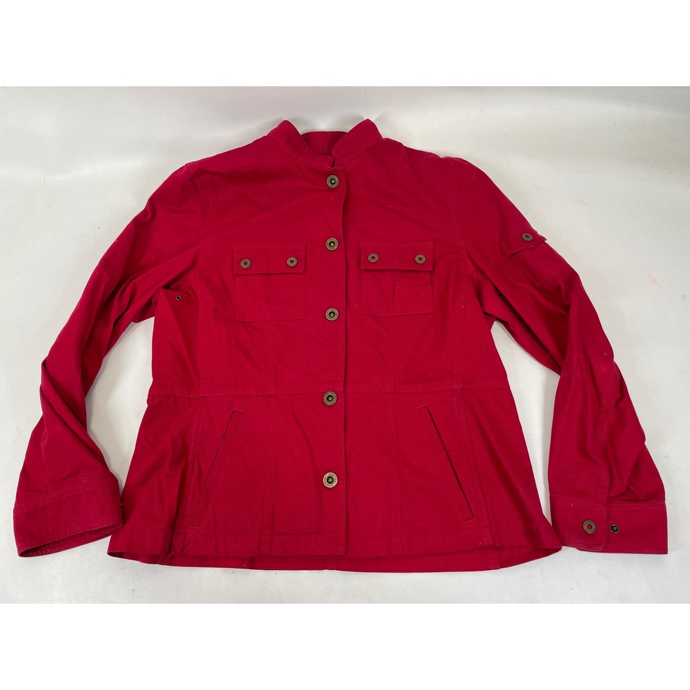 Lauren Ralph Lauren Red Cotton Naval Utility Jacket Mandarin Collar Womens L
